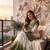 Mehendi&white georgette readymade suit with thread embroidery & cut work