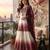 Peach&white georgette readymade suit with thread embroidery & cut work