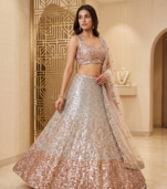 Women's Rose Gold & Silver Sequin Embroidered Lehenga Choli Set with Net Dupatta