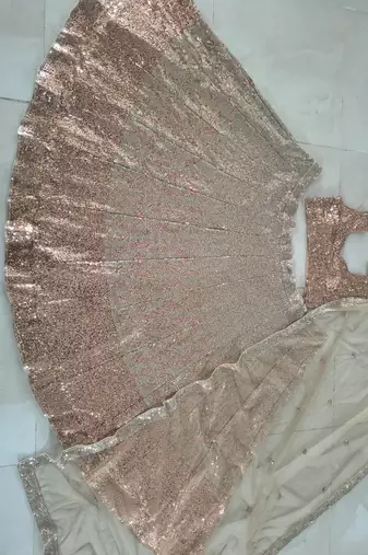 Women's Rose Gold & Silver Sequin Embroidered Lehenga Choli Set with Net Dupatta