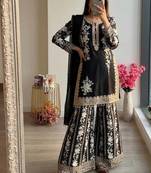 Black georgette readymade suit with embroidery & sequence work