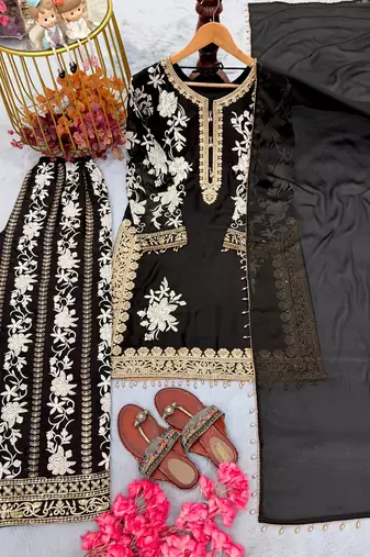 Black georgette readymade suit with embroidery & sequence work