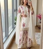 White georgette readymade suit with embroidery & sequence work