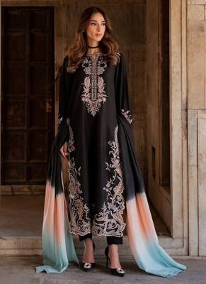 Black rayon readymade suit with embroidery & cut work 1