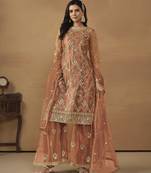 rust orange embroidered net sharara salwar suit
