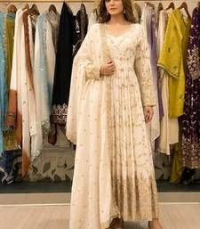 White chinon readymade anarkali suit with embroidery & sequence work