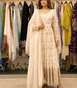 White chinon readymade anarkali suit with embroidery & sequence work