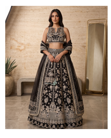 Women's Black Heavy Embroidered Sequins Lehenga Choli Set with Dupatta 1