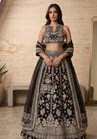 Women's Black Heavy Embroidered Sequins Lehenga Choli Set with Dupatta