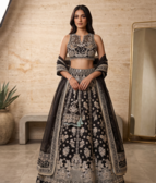Women's Black Heavy Embroidered Sequins Lehenga Choli Set with Dupatta