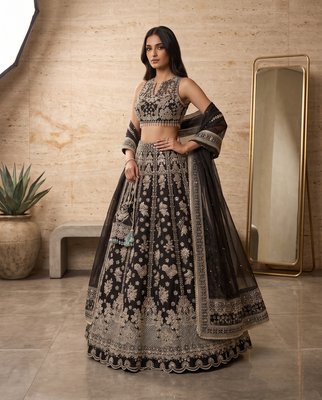 Women's Black Heavy Embroidered Sequins Lehenga Choli Set with Dupatta 2
