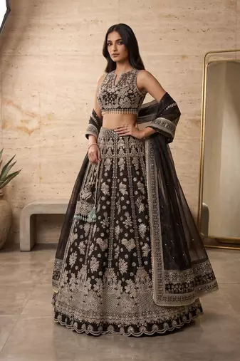 Women's Black Heavy Embroidered Sequins Lehenga Choli Set with Dupatta