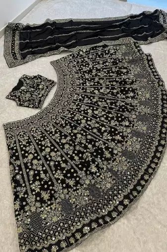 Women's Black Heavy Embroidered Sequins Lehenga Choli Set with Dupatta