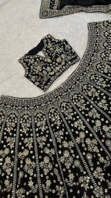 Women's Black Heavy Embroidered Sequins Lehenga Choli Set with Dupatta 5