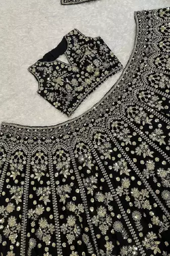 Women's Black Heavy Embroidered Sequins Lehenga Choli Set with Dupatta
