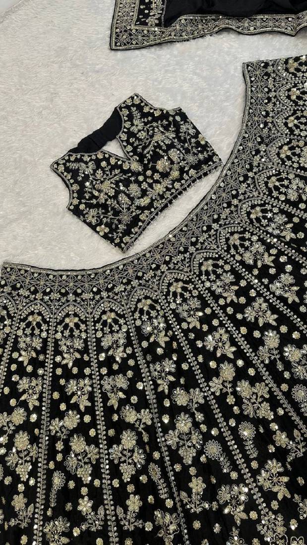 Women's Black Heavy Embroidered Sequins Lehenga Choli Set with Dupatta