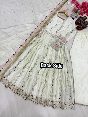 White silk blend readymade anarkali suit with embroidery & sequence work 4