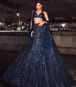 navy blue coloer sequins Dori work Net lehenga Choli Set 