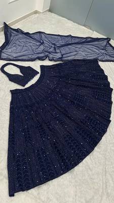 navy blue coloer sequins Dori work Net lehenga Choli Set  2