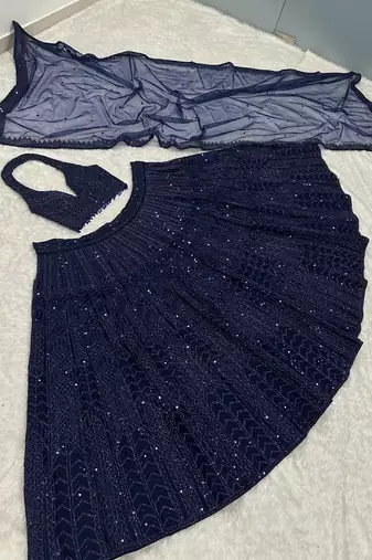navy blue coloer sequins Dori work Net lehenga Choli Set 