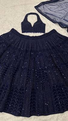 navy blue coloer sequins Dori work Net lehenga Choli Set  3