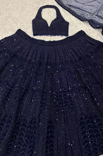 navy blue coloer sequins Dori work Net lehenga Choli Set 