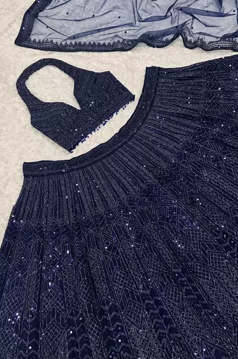 navy blue coloer sequins Dori work Net lehenga Choli Set 