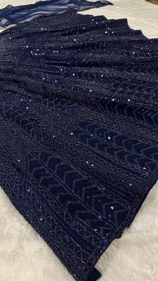 navy blue coloer sequins Dori work Net lehenga Choli Set  5