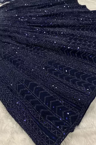 navy blue coloer sequins Dori work Net lehenga Choli Set 