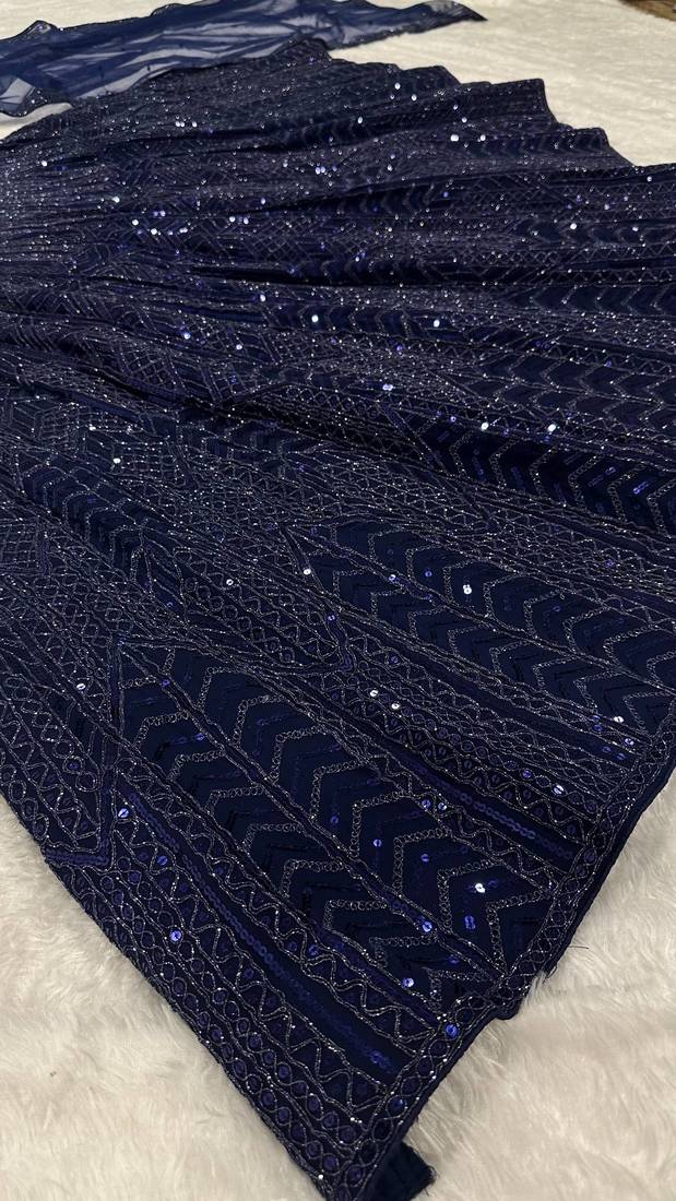 navy blue coloer sequins Dori work Net lehenga Choli Set 