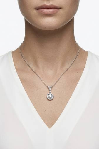 925 Sterling Silver Halo Solitaire CZ Pendant Necklace Set for Women