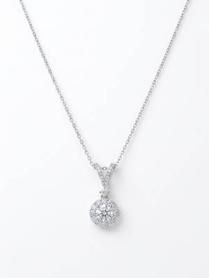925 Sterling Silver Halo Solitaire CZ Pendant Necklace Set for Women 2