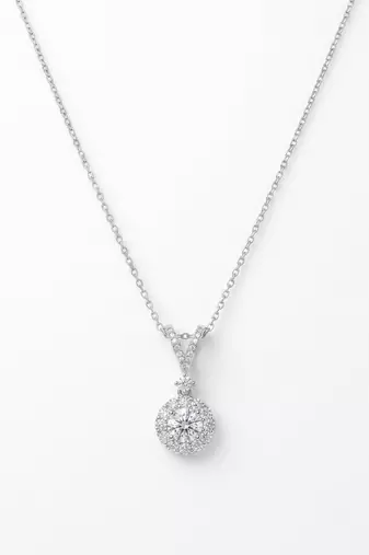 925 Sterling Silver Halo Solitaire CZ Pendant Necklace Set for Women