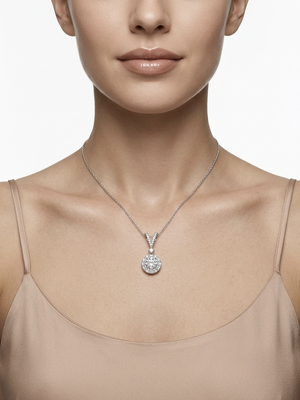 925 Sterling Silver Halo Solitaire CZ Pendant Necklace Set for Women 3