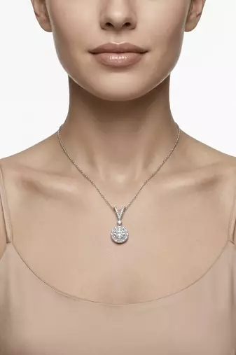 925 Sterling Silver Halo Solitaire CZ Pendant Necklace Set for Women