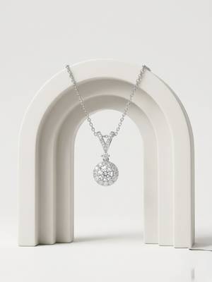 925 Sterling Silver Halo Solitaire CZ Pendant Necklace Set for Women 4