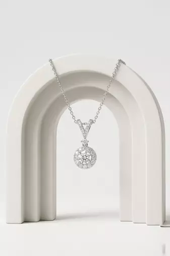 925 Sterling Silver Halo Solitaire CZ Pendant Necklace Set for Women