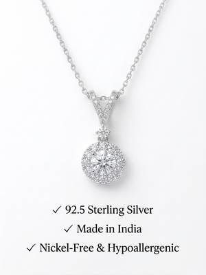 925 Sterling Silver Halo Solitaire CZ Pendant Necklace Set for Women 5