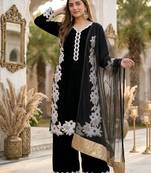 Black Color Embroidery Work Silk Blend Salwar Suit
