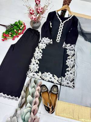 Black Color Embroidery Work Silk Blend Salwar Suit 3