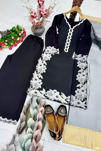 Black Color Embroidery Work Silk Blend Salwar Suit