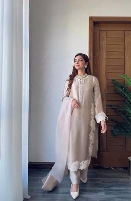 Cream Color Embroidery Work Silk Blend Salwar Suit 2