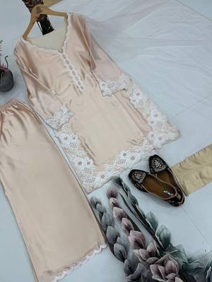 Cream Color Embroidery Work Silk Blend Salwar Suit 4