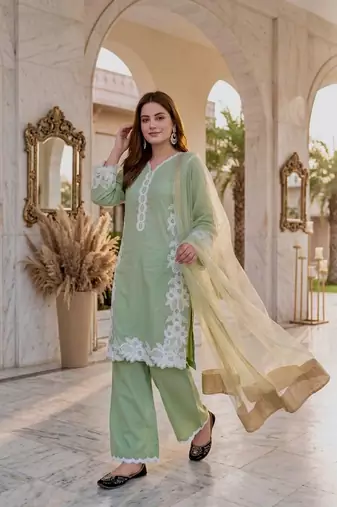 Light Green Color Embroidery Work Silk Blend Salwar Suit