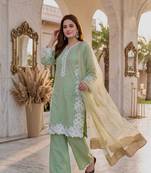 Light Green Color Embroidery Work Silk Blend Salwar Suit