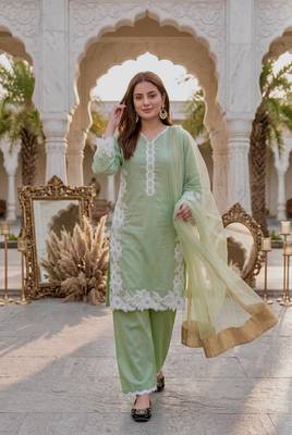 Light Green Color Embroidery Work Silk Blend Salwar Suit 2