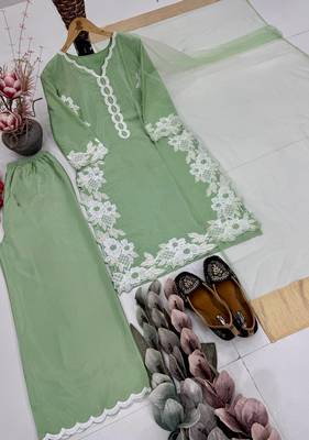 Light Green Color Embroidery Work Silk Blend Salwar Suit 3