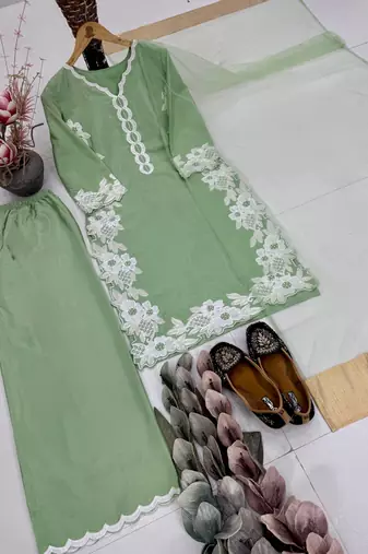 Light Green Color Embroidery Work Silk Blend Salwar Suit