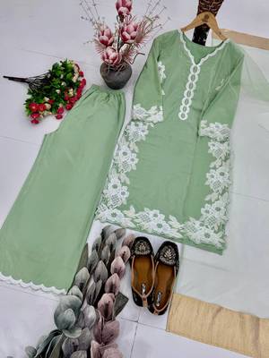 Light Green Color Embroidery Work Silk Blend Salwar Suit 4