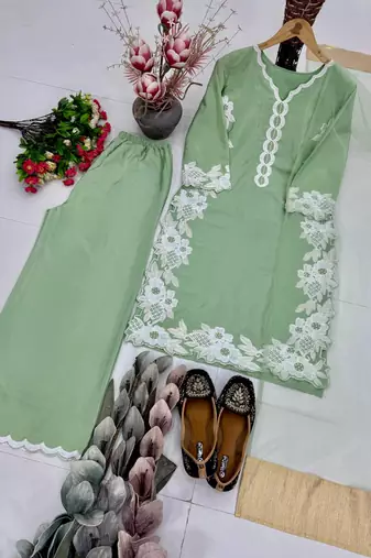 Light Green Color Embroidery Work Silk Blend Salwar Suit
